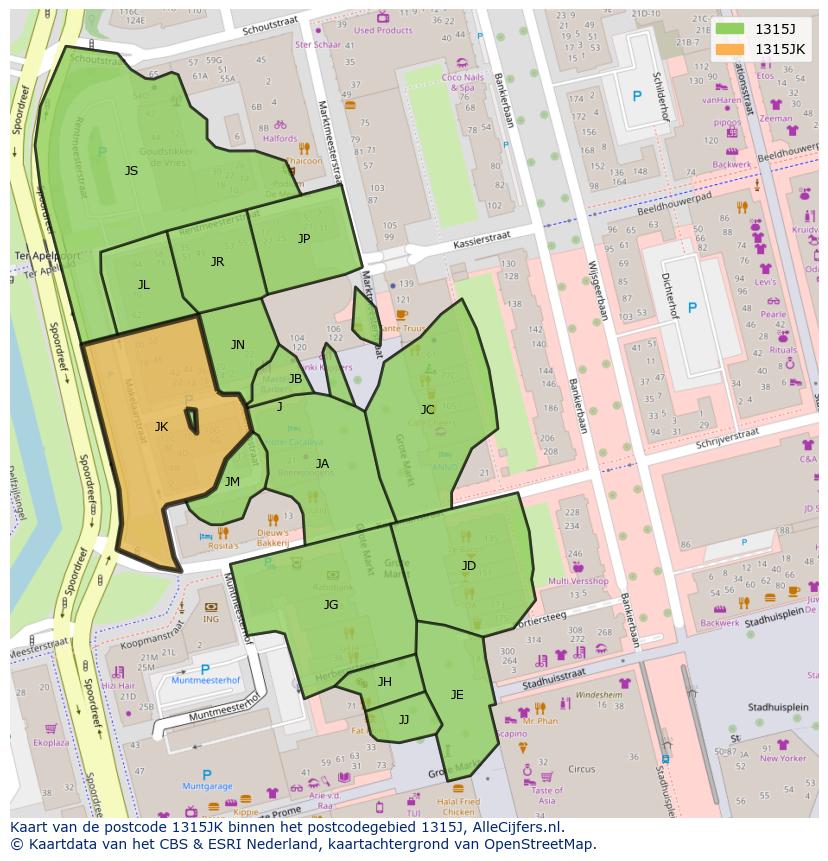 Afbeelding van het postcodegebied 1315 JK op de kaart.
