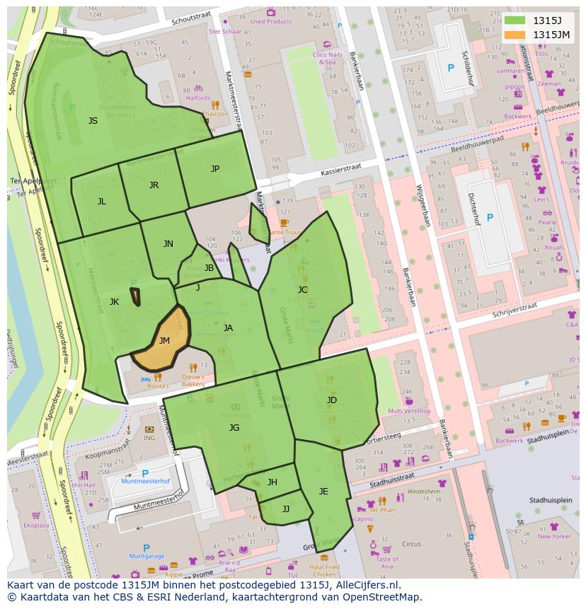 Afbeelding van het postcodegebied 1315 JM op de kaart.
