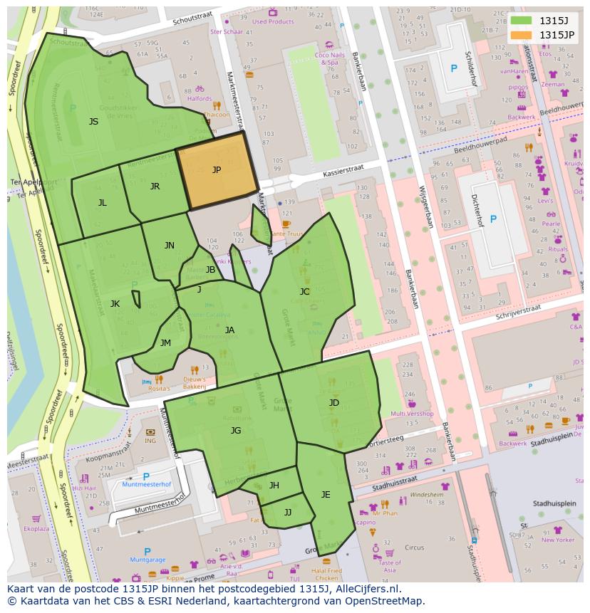 Afbeelding van het postcodegebied 1315 JP op de kaart.