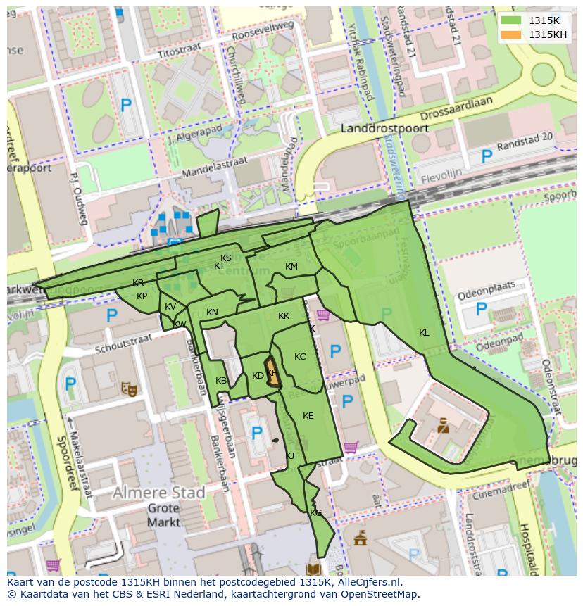 Afbeelding van het postcodegebied 1315 KH op de kaart.