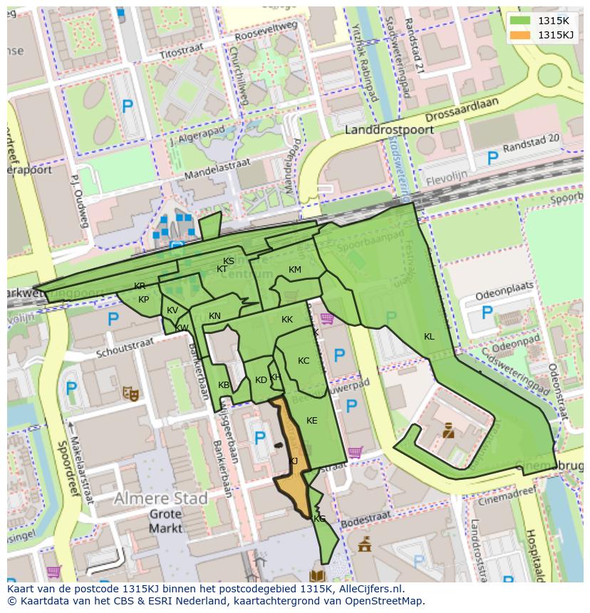 Afbeelding van het postcodegebied 1315 KJ op de kaart.