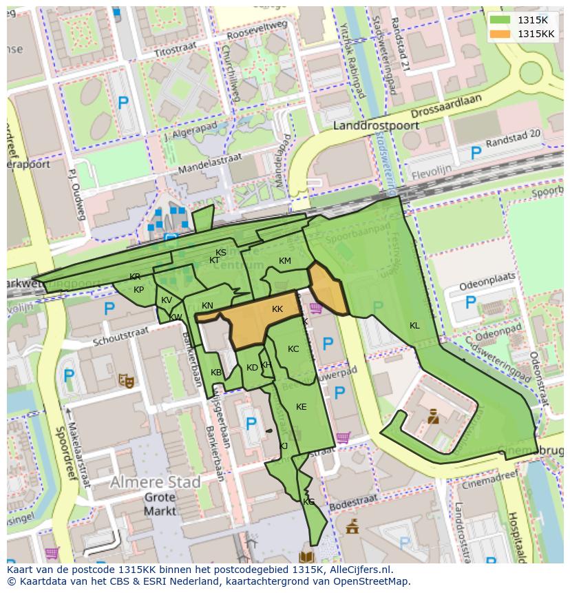 Afbeelding van het postcodegebied 1315 KK op de kaart.