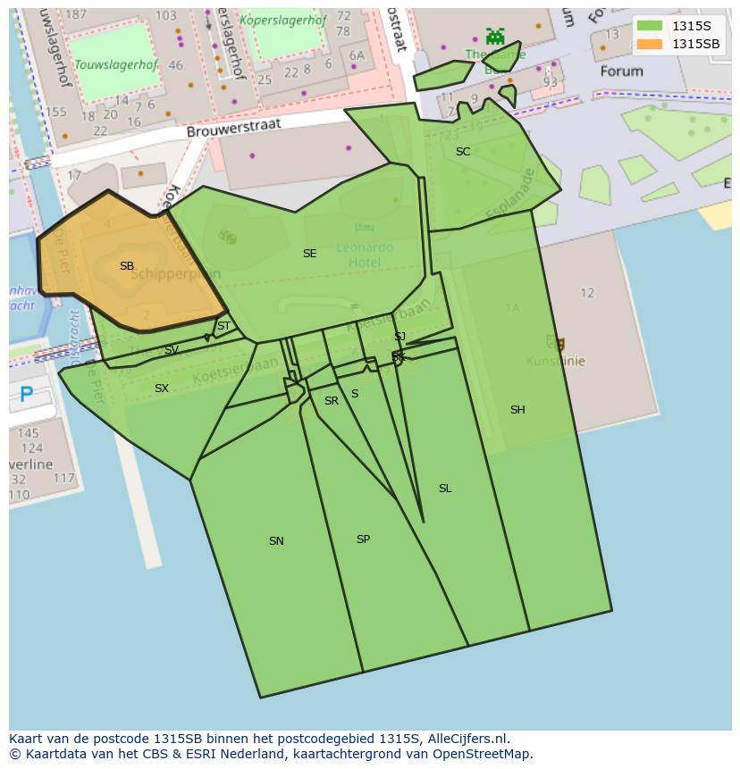 Afbeelding van het postcodegebied 1315 SB op de kaart.