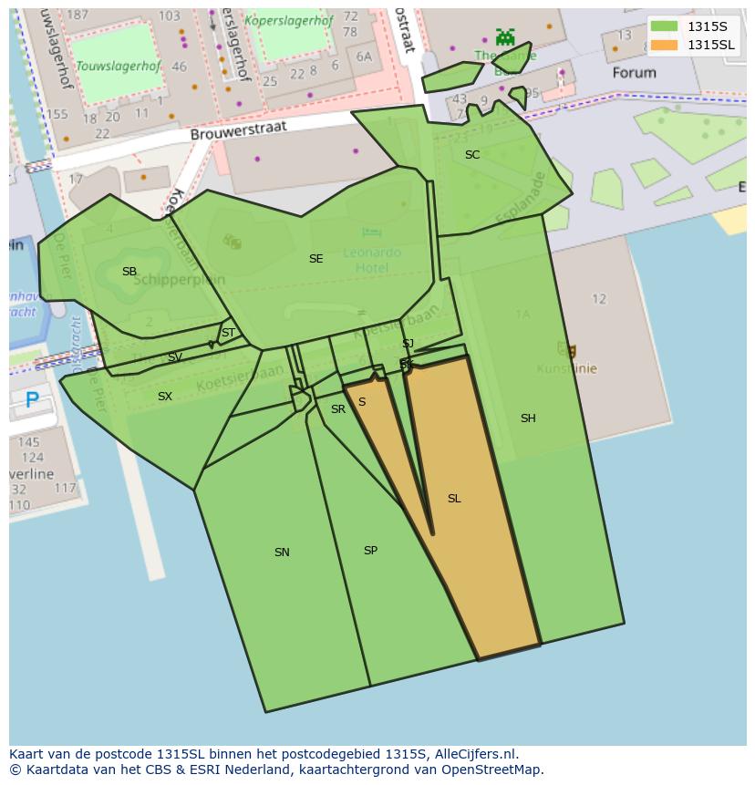 Afbeelding van het postcodegebied 1315 SL op de kaart.