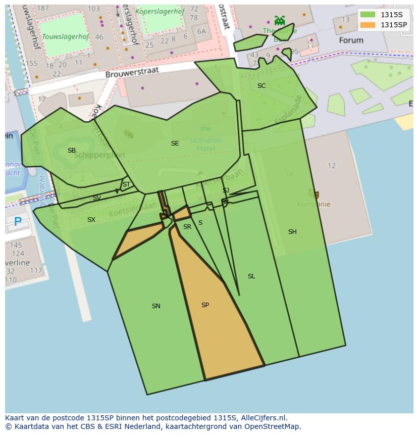 Afbeelding van het postcodegebied 1315 SP op de kaart.