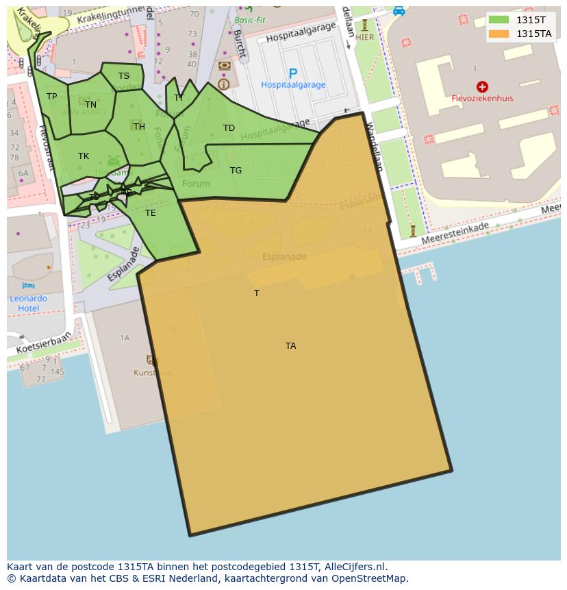Afbeelding van het postcodegebied 1315 TA op de kaart.