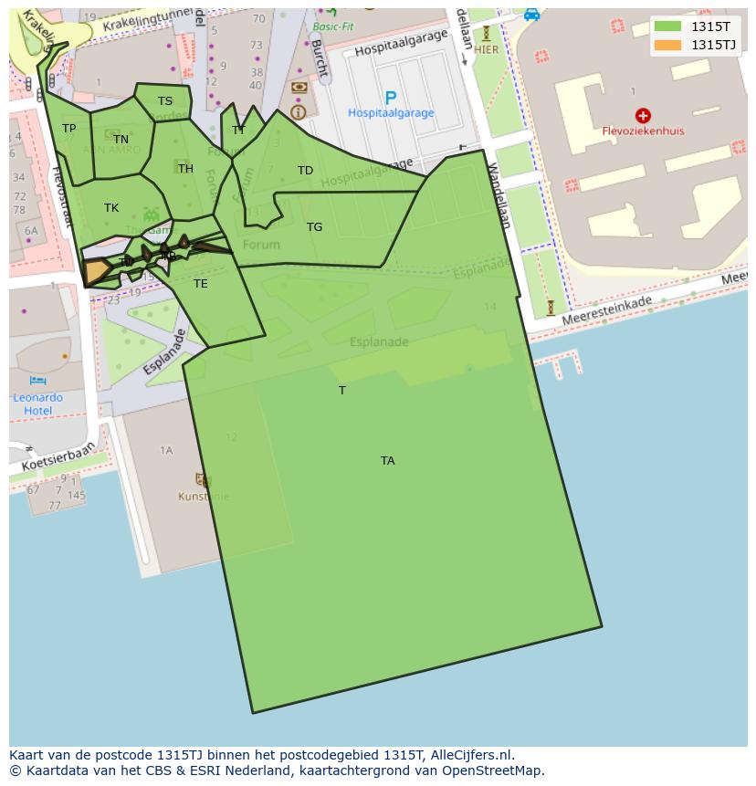 Afbeelding van het postcodegebied 1315 TJ op de kaart.