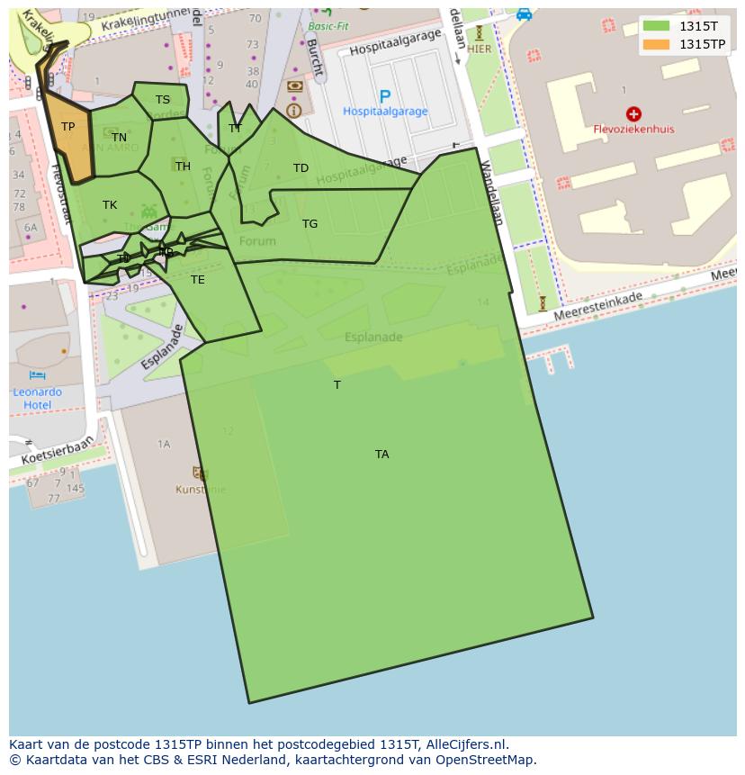 Afbeelding van het postcodegebied 1315 TP op de kaart.