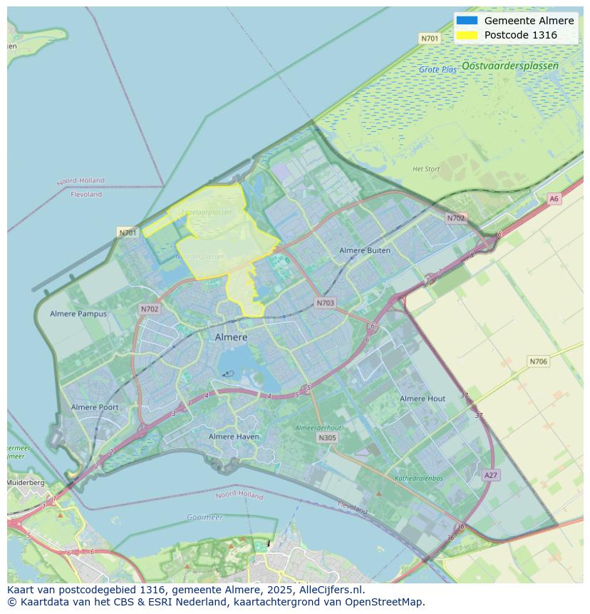 Afbeelding van het postcodegebied 1316 op de kaart.