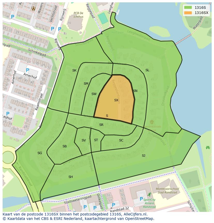 Afbeelding van het postcodegebied 1316 SX op de kaart.