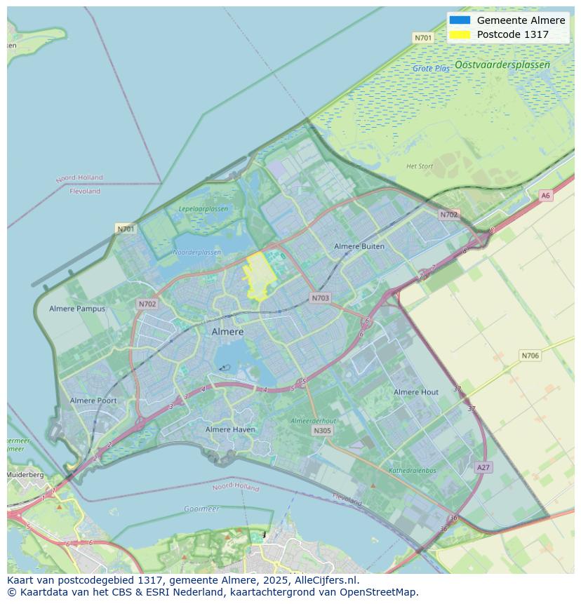 Afbeelding van het postcodegebied 1317 op de kaart.