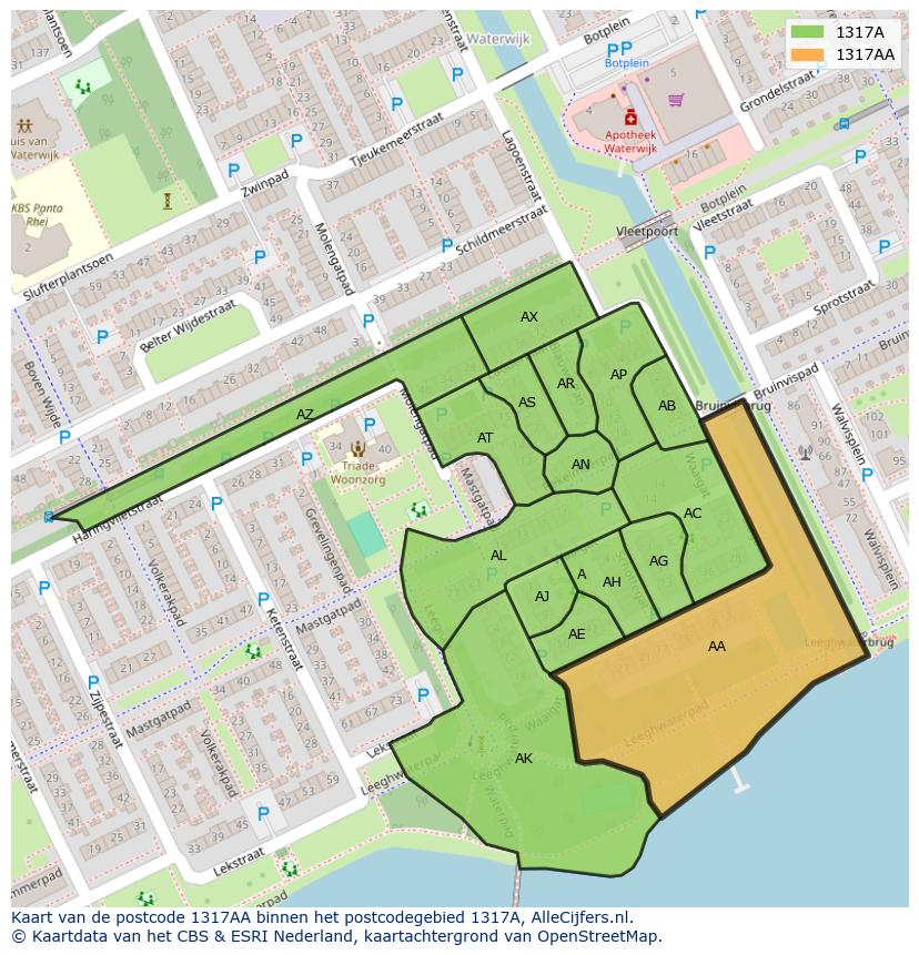 Afbeelding van het postcodegebied 1317 AA op de kaart.