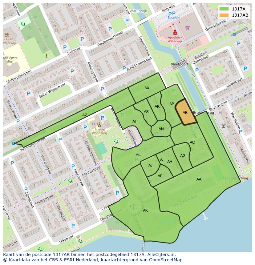 Afbeelding van het postcodegebied 1317 AB op de kaart.