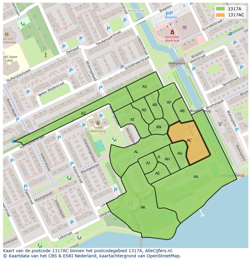 Afbeelding van het postcodegebied 1317 AC op de kaart.
