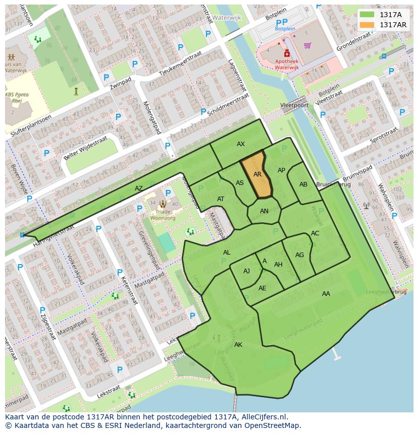 Afbeelding van het postcodegebied 1317 AR op de kaart.