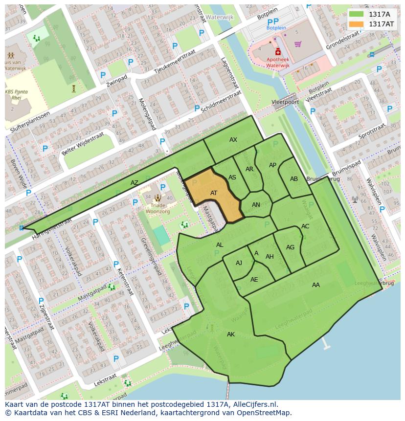 Afbeelding van het postcodegebied 1317 AT op de kaart.