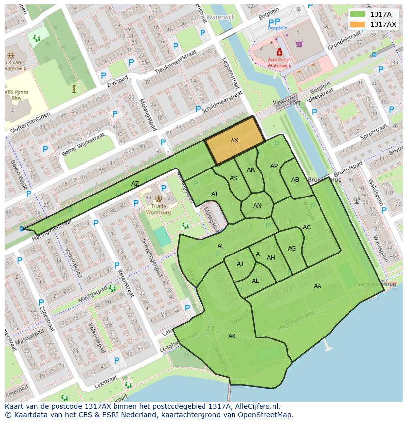 Afbeelding van het postcodegebied 1317 AX op de kaart.