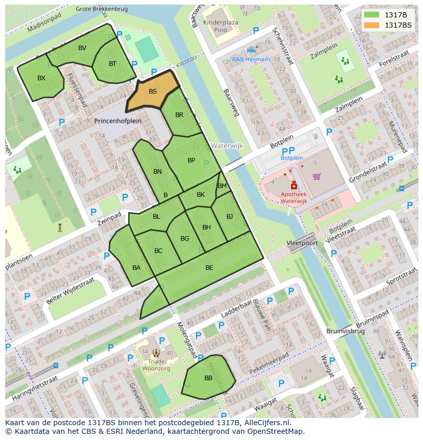 Afbeelding van het postcodegebied 1317 BS op de kaart.