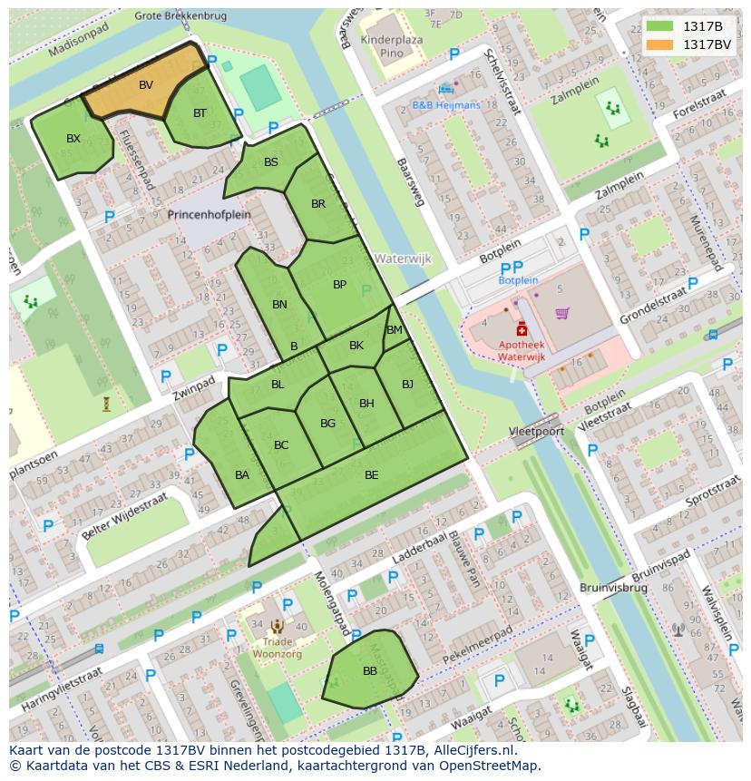 Afbeelding van het postcodegebied 1317 BV op de kaart.