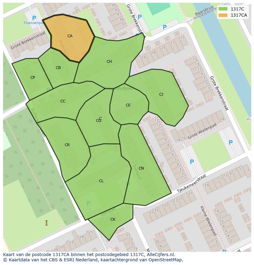 Afbeelding van het postcodegebied 1317 CA op de kaart.