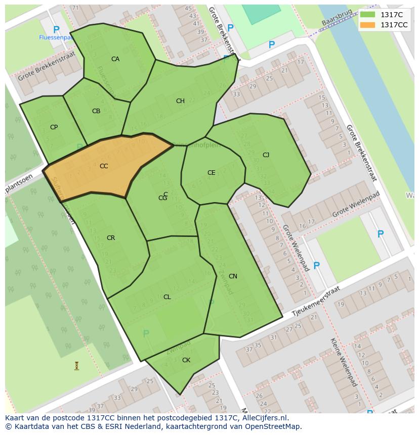 Afbeelding van het postcodegebied 1317 CC op de kaart.