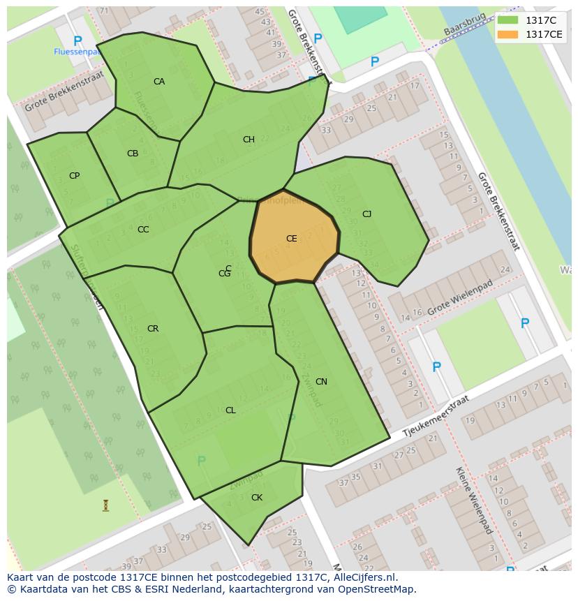 Afbeelding van het postcodegebied 1317 CE op de kaart.