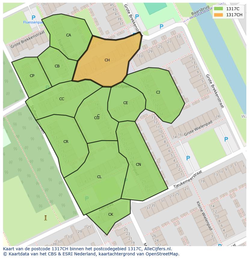Afbeelding van het postcodegebied 1317 CH op de kaart.
