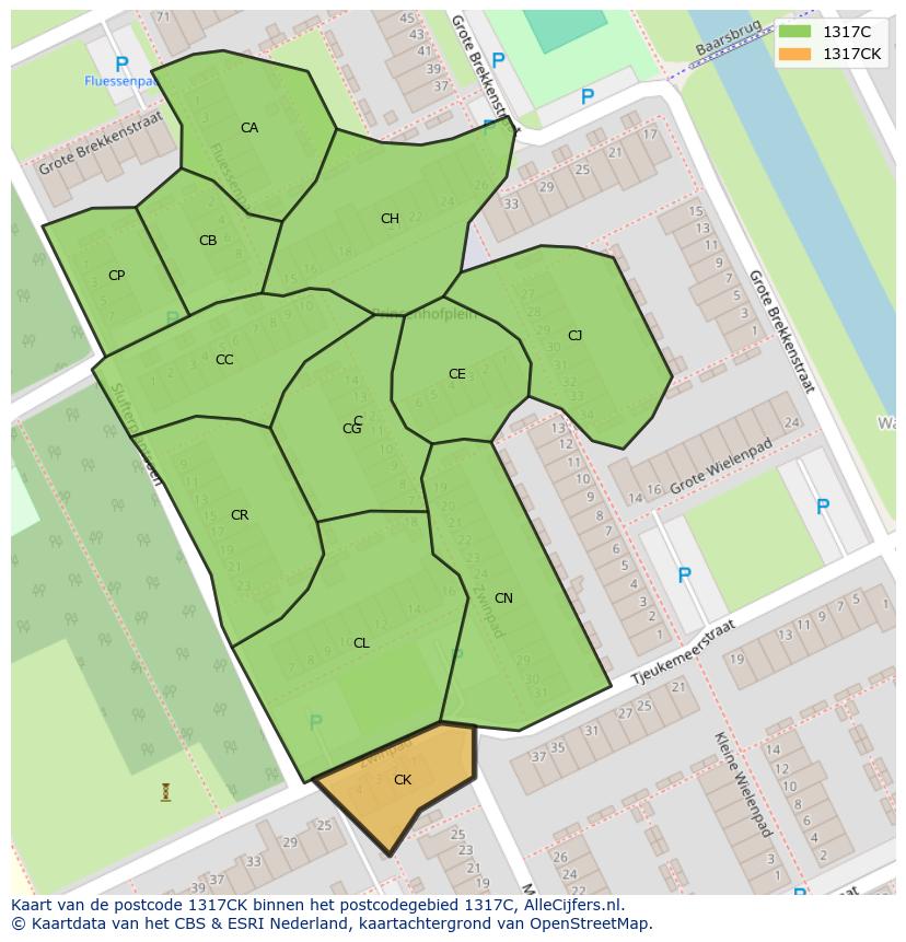 Afbeelding van het postcodegebied 1317 CK op de kaart.