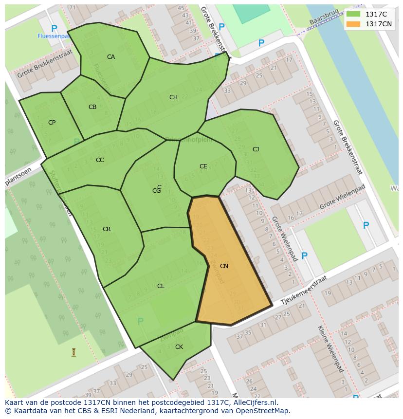 Afbeelding van het postcodegebied 1317 CN op de kaart.