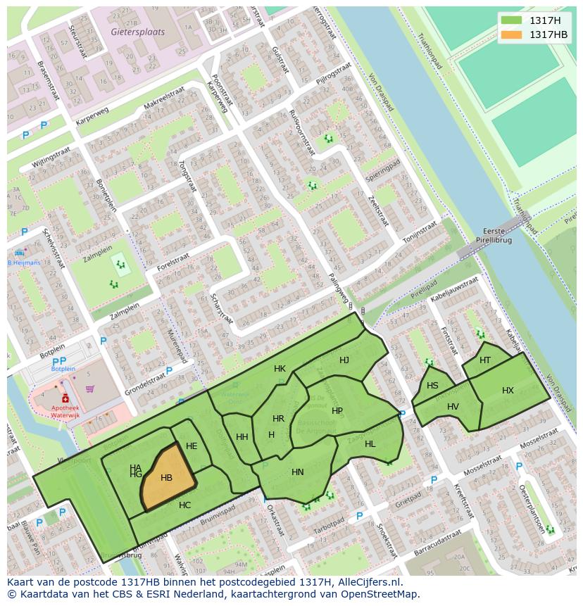 Afbeelding van het postcodegebied 1317 HB op de kaart.
