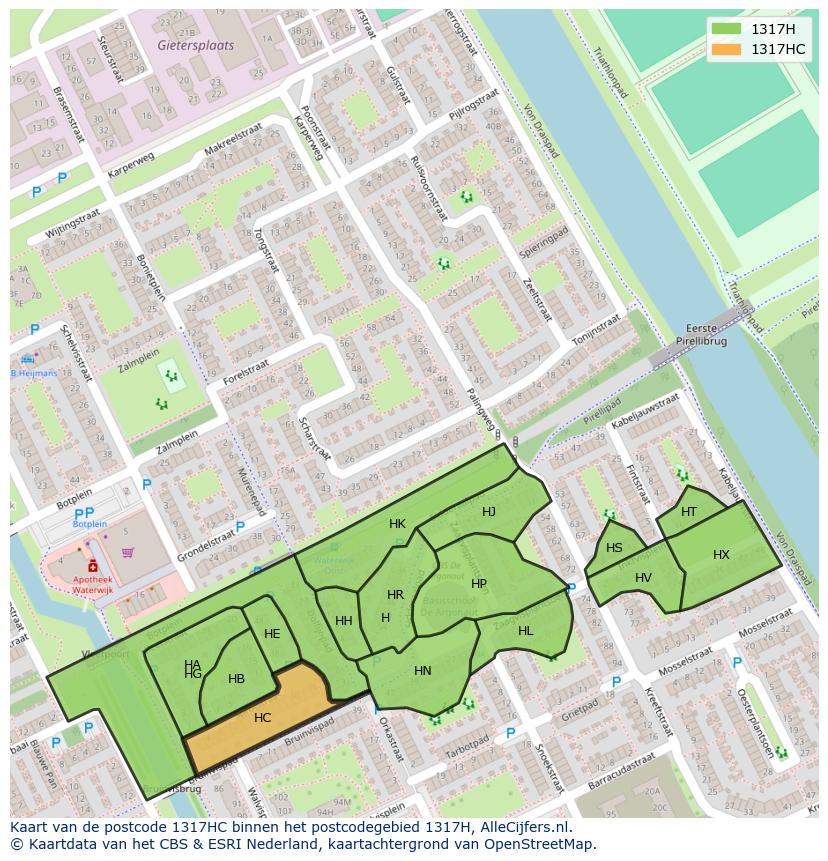 Afbeelding van het postcodegebied 1317 HC op de kaart.