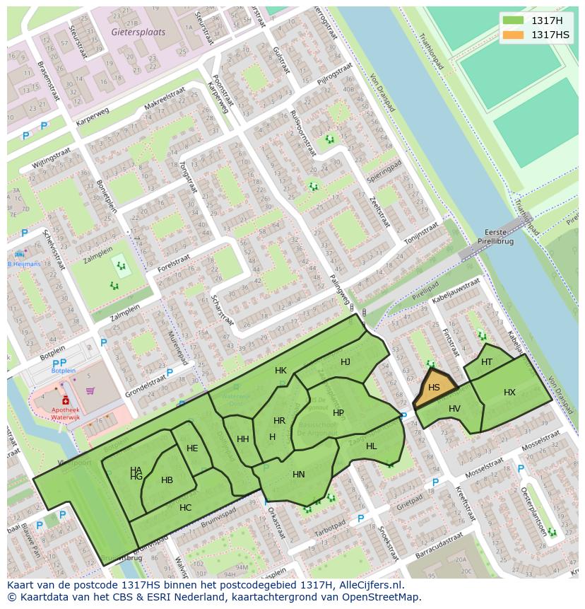 Afbeelding van het postcodegebied 1317 HS op de kaart.