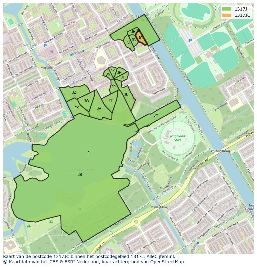 Afbeelding van het postcodegebied 1317 JC op de kaart.