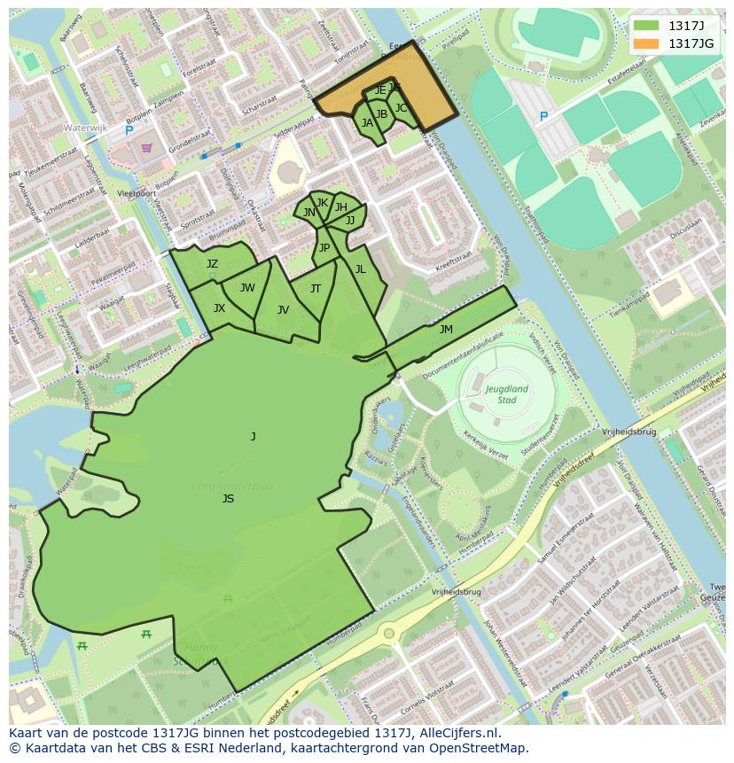 Afbeelding van het postcodegebied 1317 JG op de kaart.