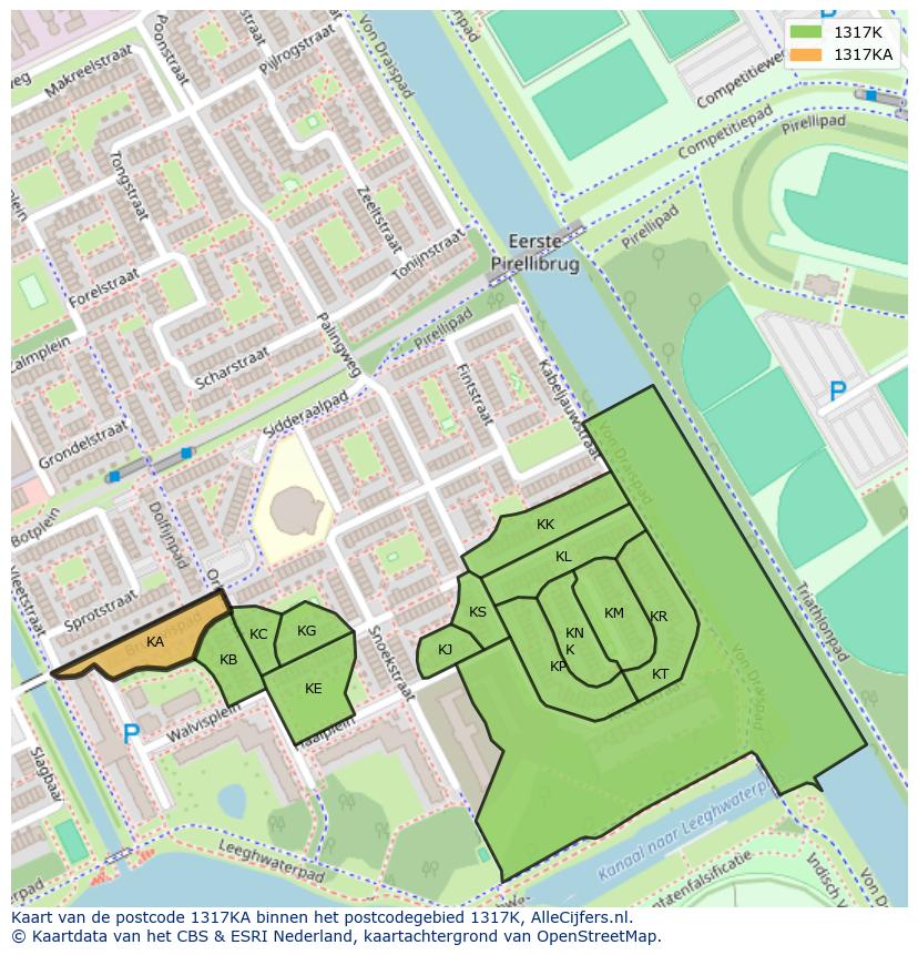 Afbeelding van het postcodegebied 1317 KA op de kaart.