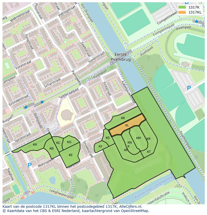 Afbeelding van het postcodegebied 1317 KL op de kaart.