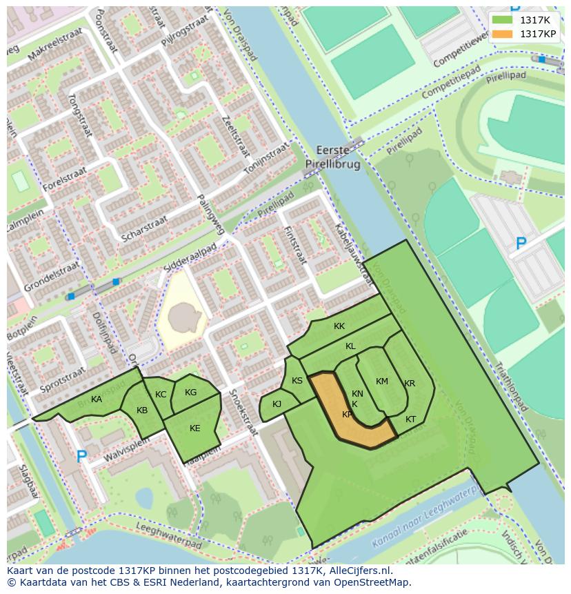 Afbeelding van het postcodegebied 1317 KP op de kaart.