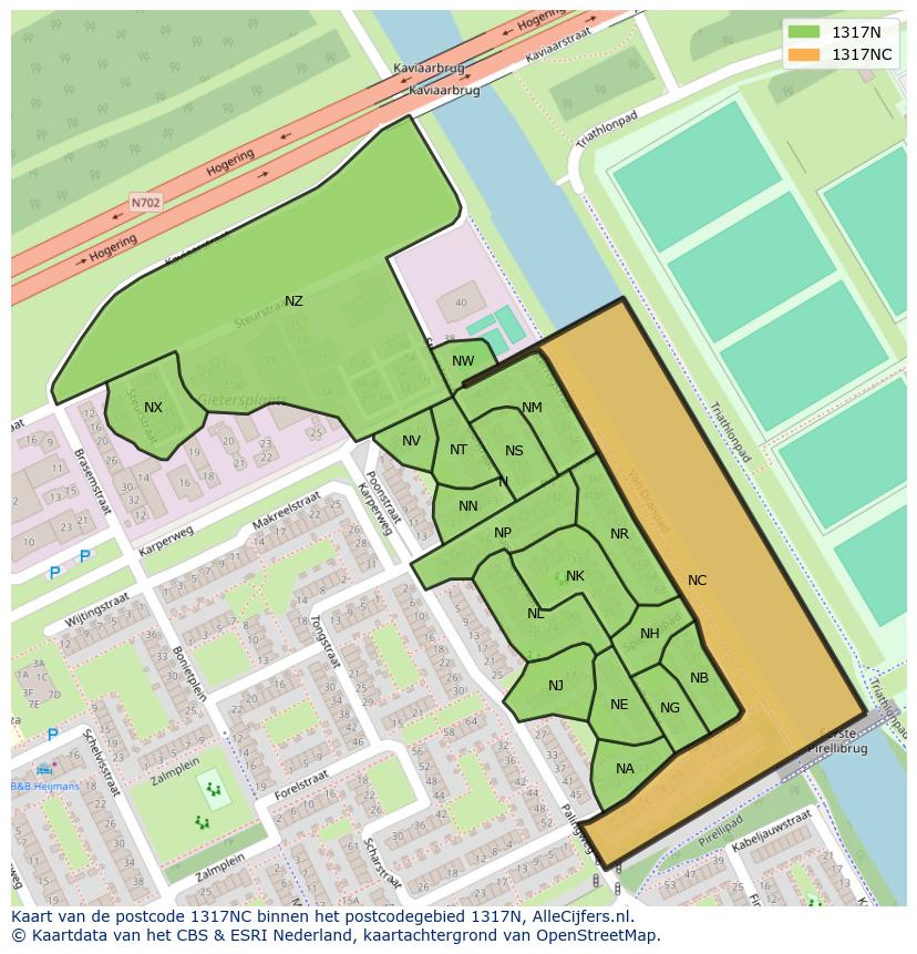 Afbeelding van het postcodegebied 1317 NC op de kaart.
