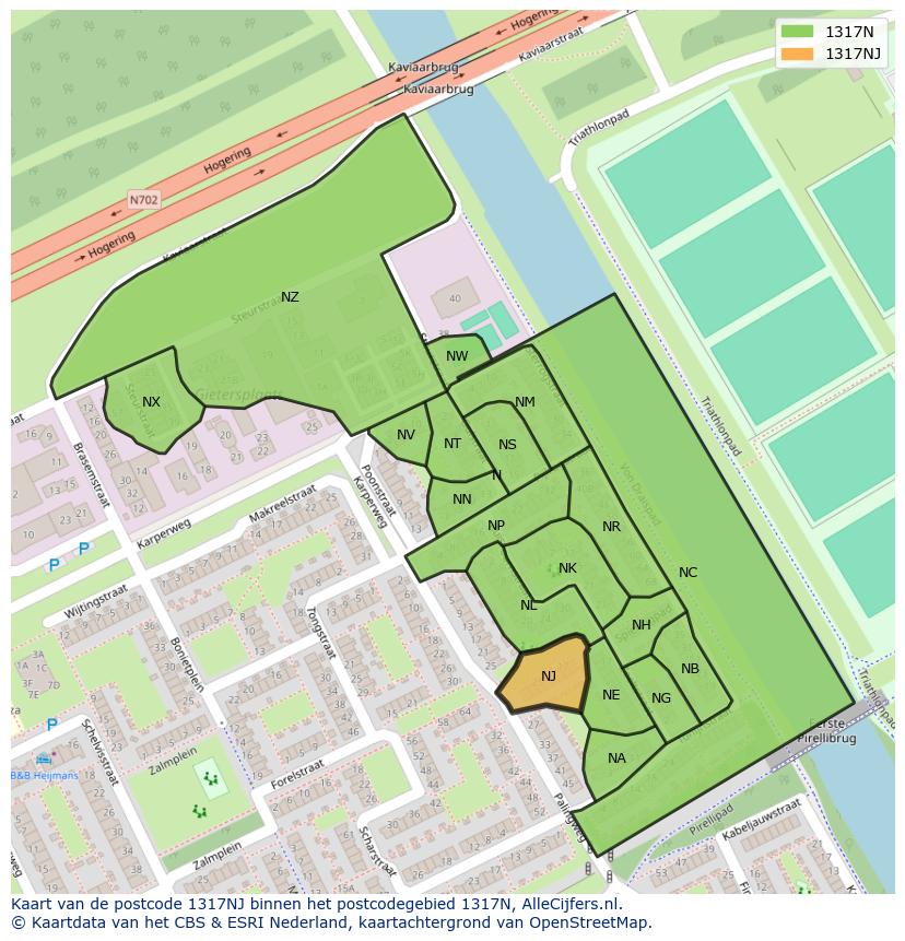 Afbeelding van het postcodegebied 1317 NJ op de kaart.