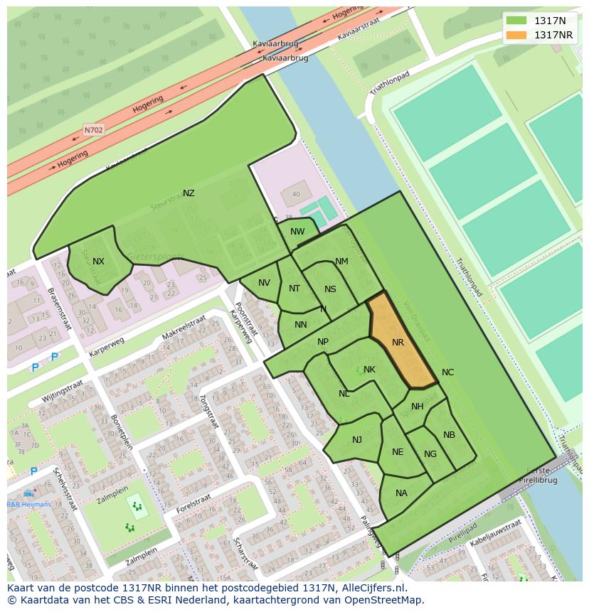 Afbeelding van het postcodegebied 1317 NR op de kaart.