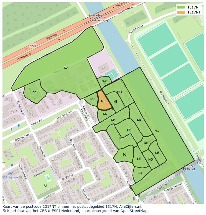 Afbeelding van het postcodegebied 1317 NT op de kaart.