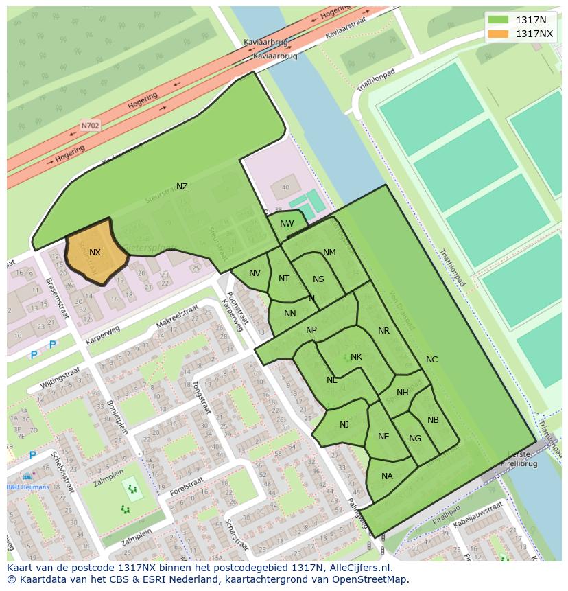 Afbeelding van het postcodegebied 1317 NX op de kaart.