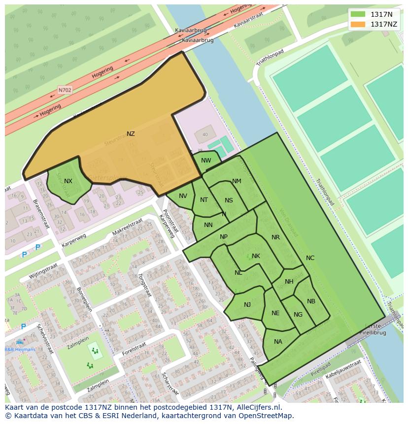 Afbeelding van het postcodegebied 1317 NZ op de kaart.