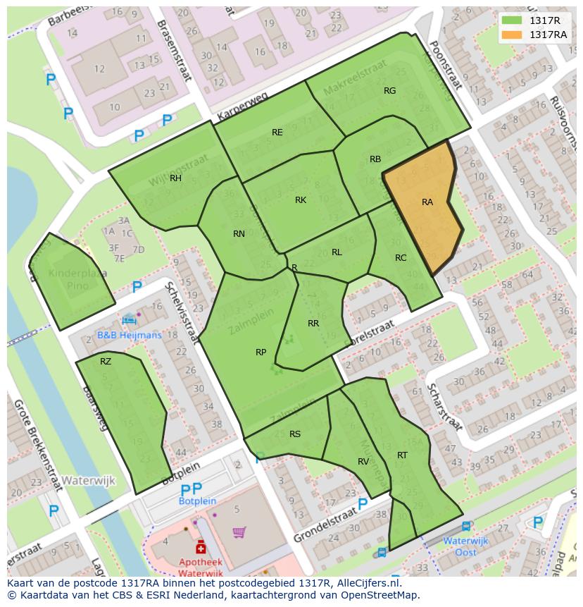 Afbeelding van het postcodegebied 1317 RA op de kaart.
