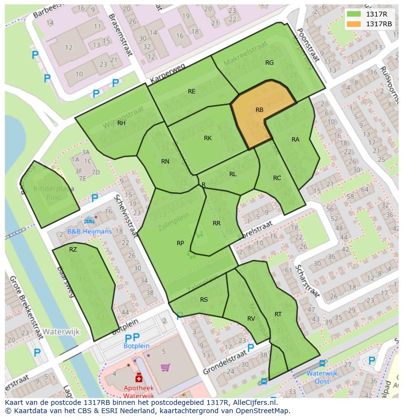Afbeelding van het postcodegebied 1317 RB op de kaart.