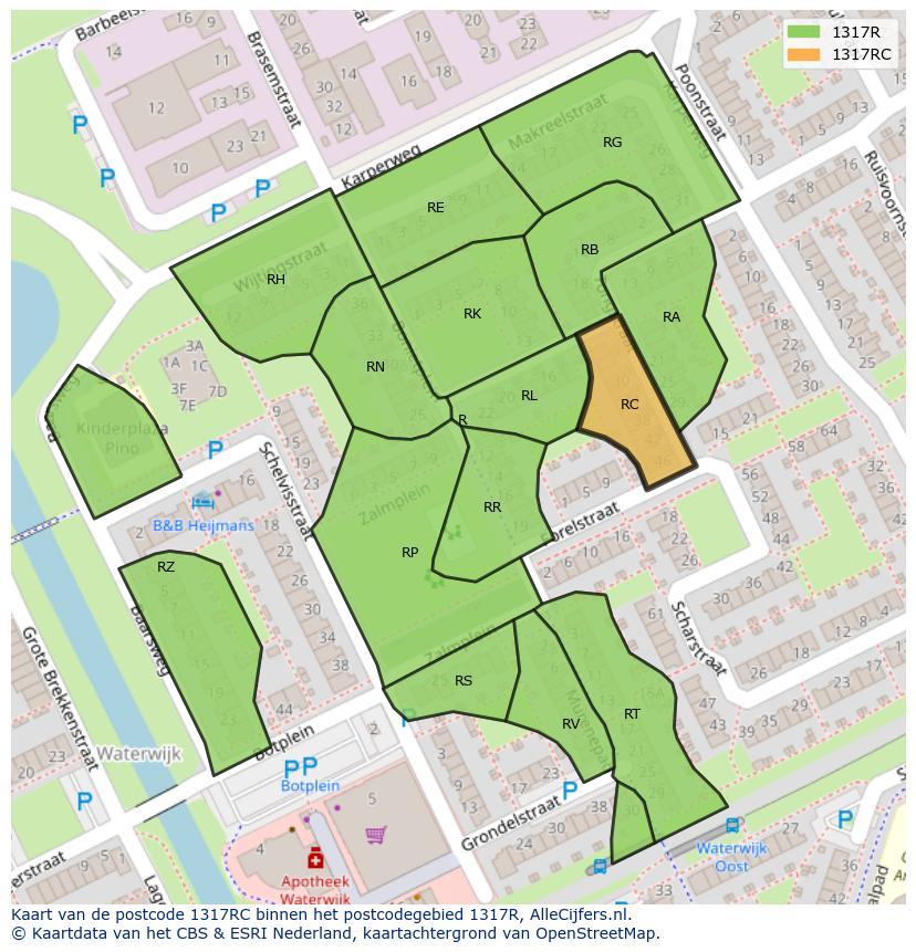 Afbeelding van het postcodegebied 1317 RC op de kaart.