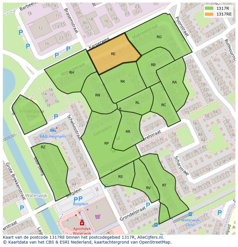 Afbeelding van het postcodegebied 1317 RE op de kaart.