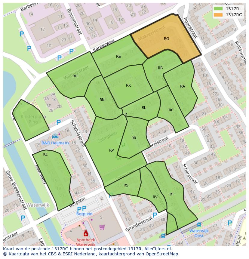 Afbeelding van het postcodegebied 1317 RG op de kaart.