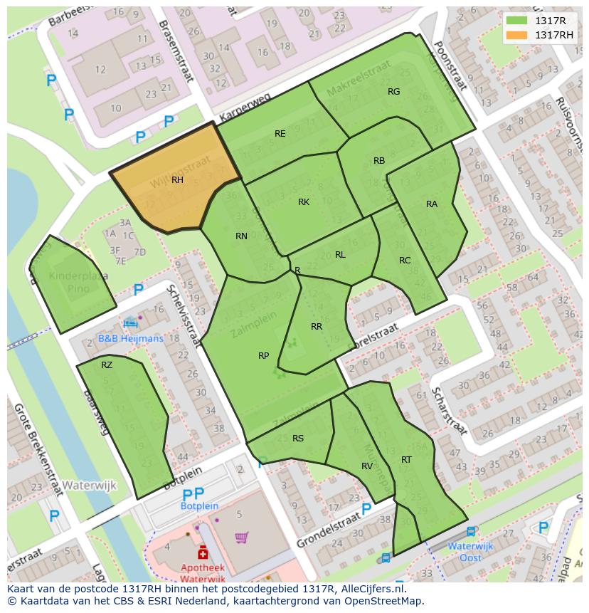 Afbeelding van het postcodegebied 1317 RH op de kaart.