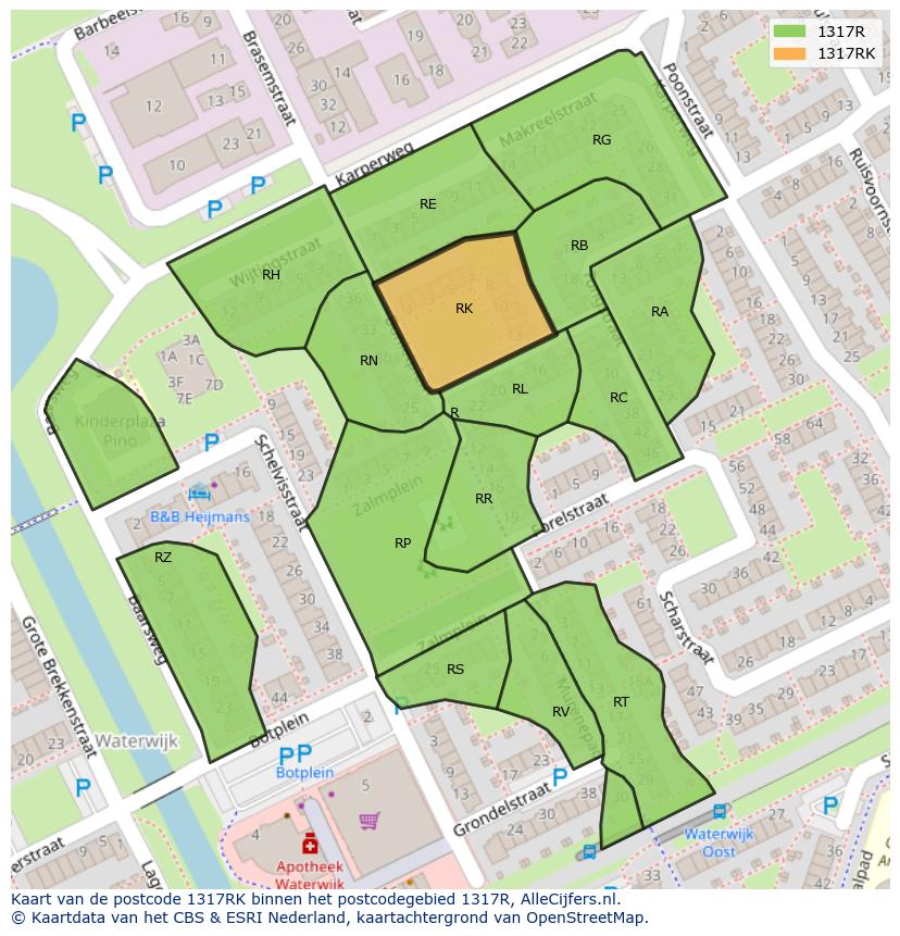 Afbeelding van het postcodegebied 1317 RK op de kaart.